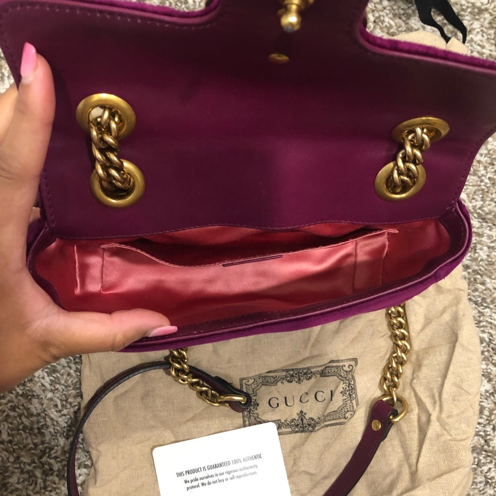 Gucci Velvet Small Shoulder Bag in Deep Plum with Gold Hardware - Picture 5 of 5